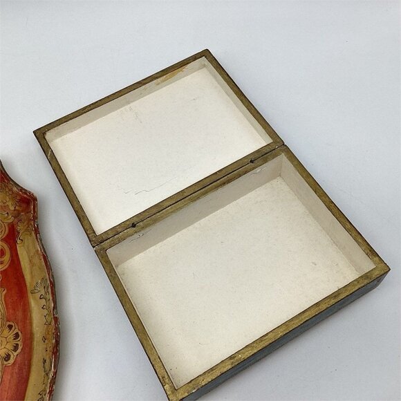 Vintage Trinket Box Florentine Hand Decorated Gilt Wood 5x7x2.5" READ - Picture 2 of 3